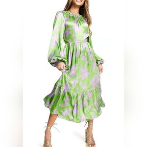TOPSHOP FLORAL LONG SLEEVE MIDI DRESS